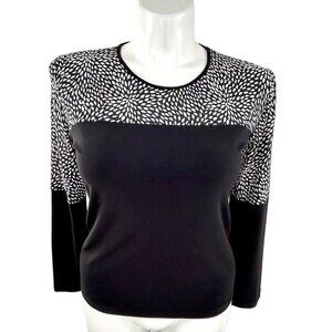 JAIPUR B&W FLOWER PETAL SPARKLY DOT LONG SLEEVE TOP - XL - USA MADE